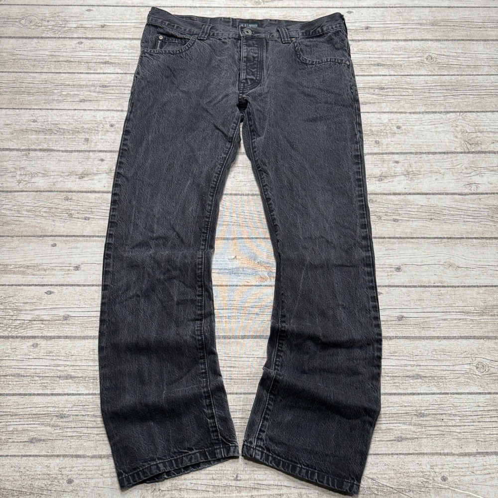 Armani Jeans Men's 34 Faded Black Straight Leg Denim Mid Rise Rugged Streetwear